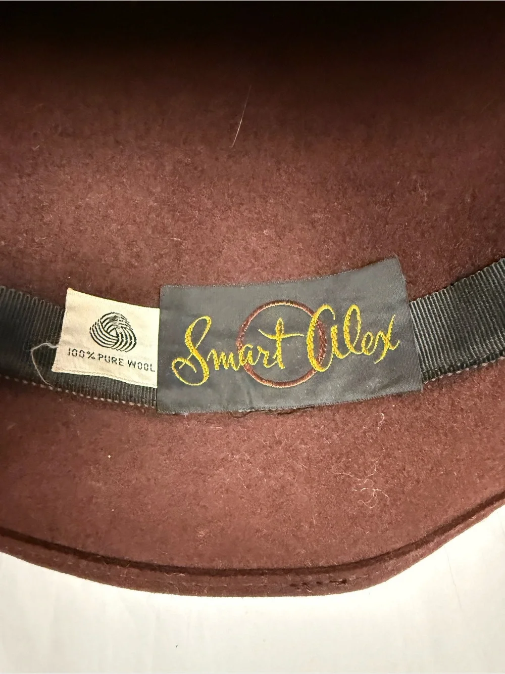 Vintage Smart Alex Brown Wool Wide Brim Hat with Feather Trim